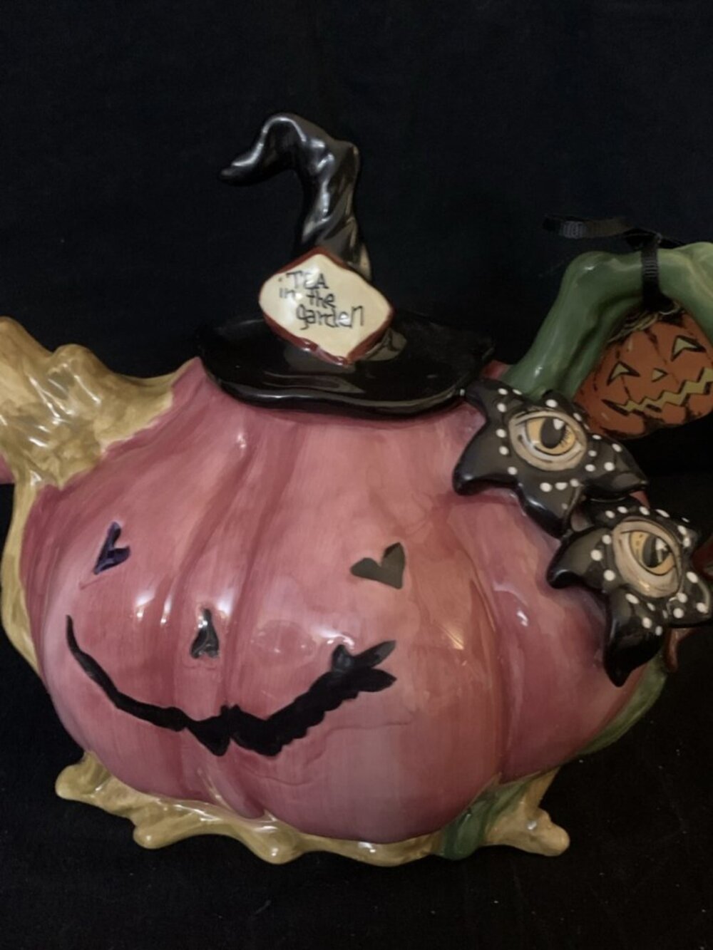 Blue Sky Clayworks "Tea In The Garden" Pumpkin Tea Pot.  Never Used